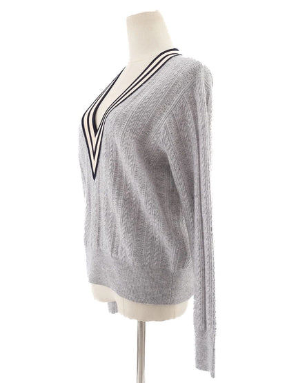 Excellent Sandro Gray Wool Cable-Knit Sweater Size S with V-Neck
