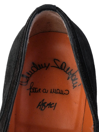 Excellent Santoni Black Leather Dress Shoes Size 41 Cap Toe