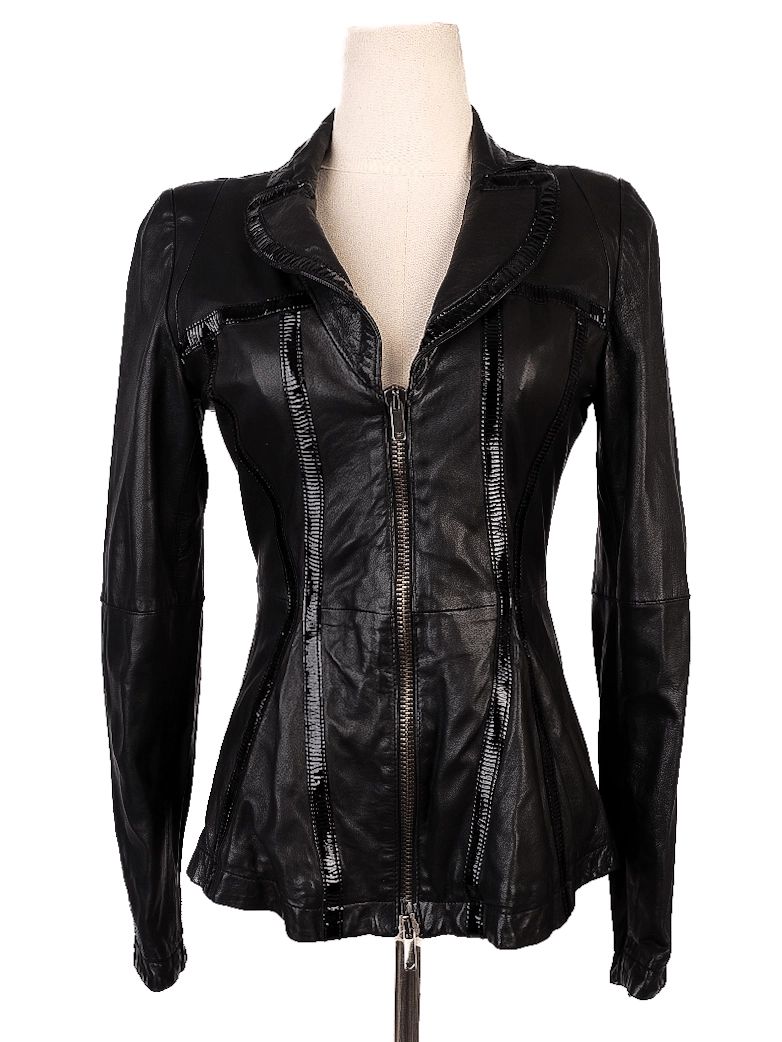 average emporio armani black leather jacket size xs for women