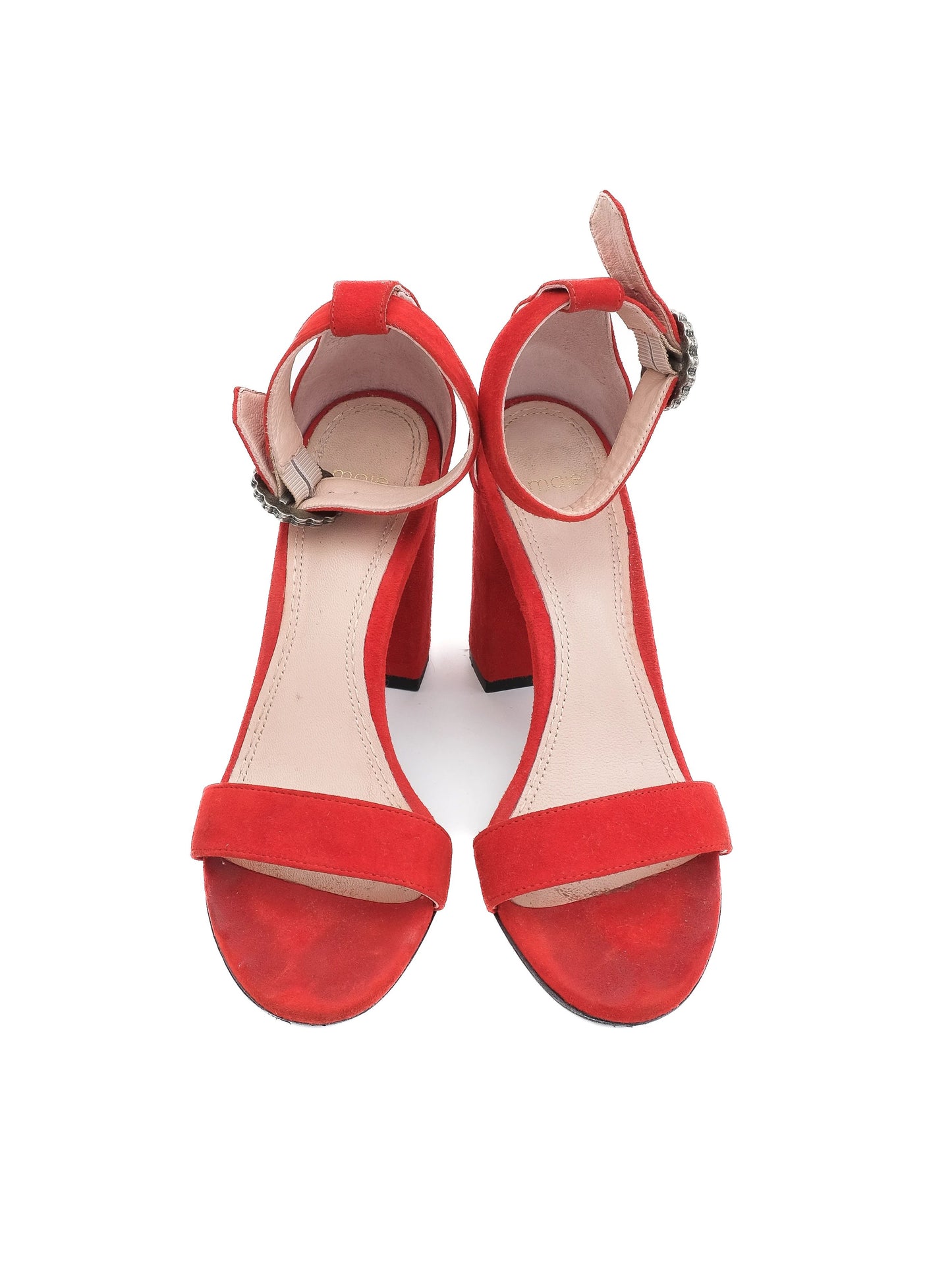 excellent maje red genuine suede high-heeled sandals size 37