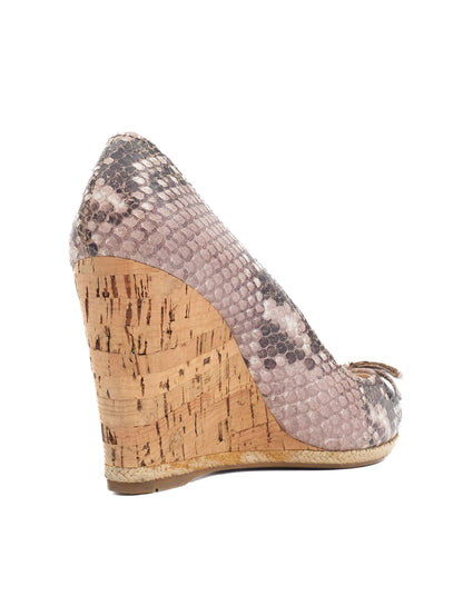 Excellent Prada High-Heeled Wedge Shoes Leather Size 35.5 Snakeskin Pattern
