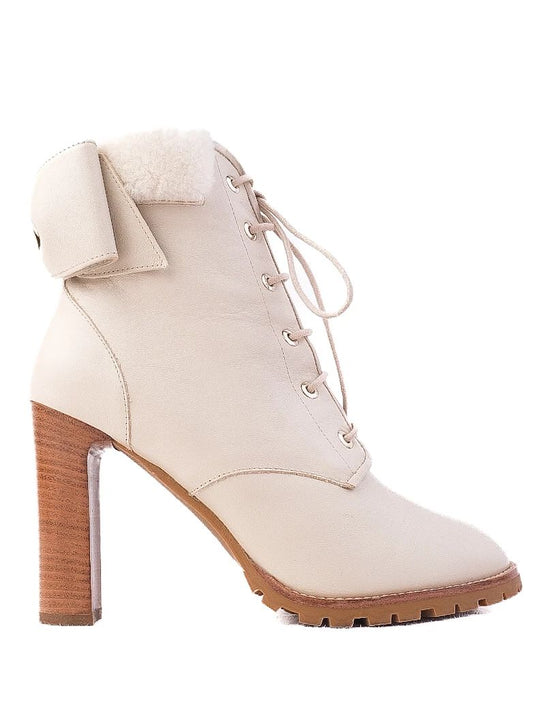 Valentino Leather White Ankle Boots with Fur Trim Size 38