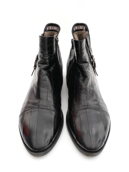 Excellent Fabi Black Leather Ankle Boots Size 43 with Zipper
