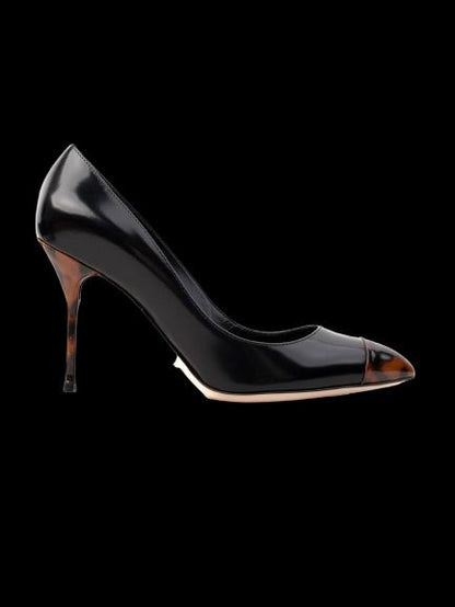 Sergio Rossi Black Leather High-Heeled Shoes Size 37 with Tortoiseshell Accent