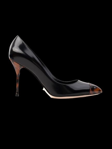 Sergio Rossi Black Leather High-Heeled Shoes Size 37 with Tortoiseshell Accent