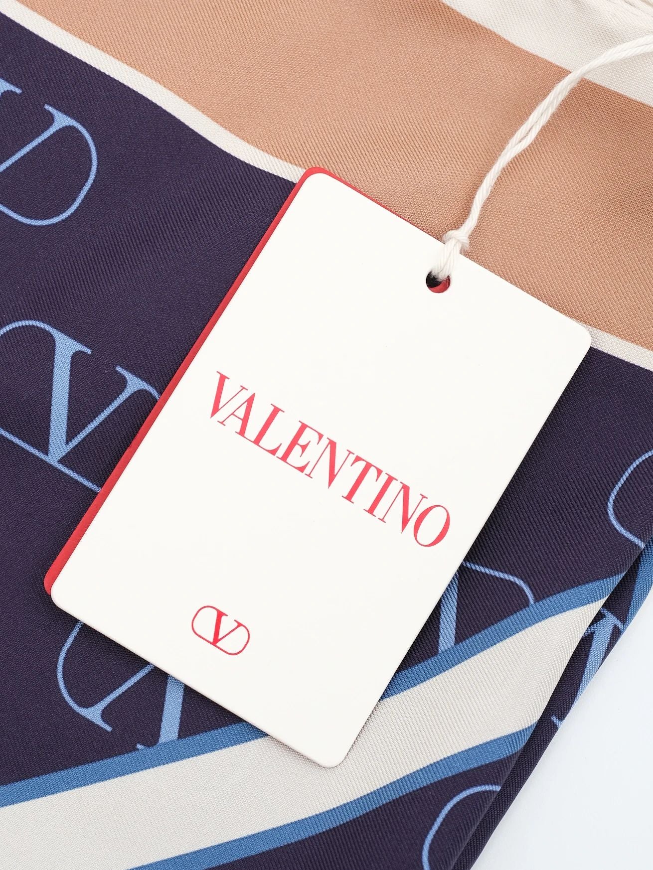 new valentino silk scarf combined navy blue & beige with logo