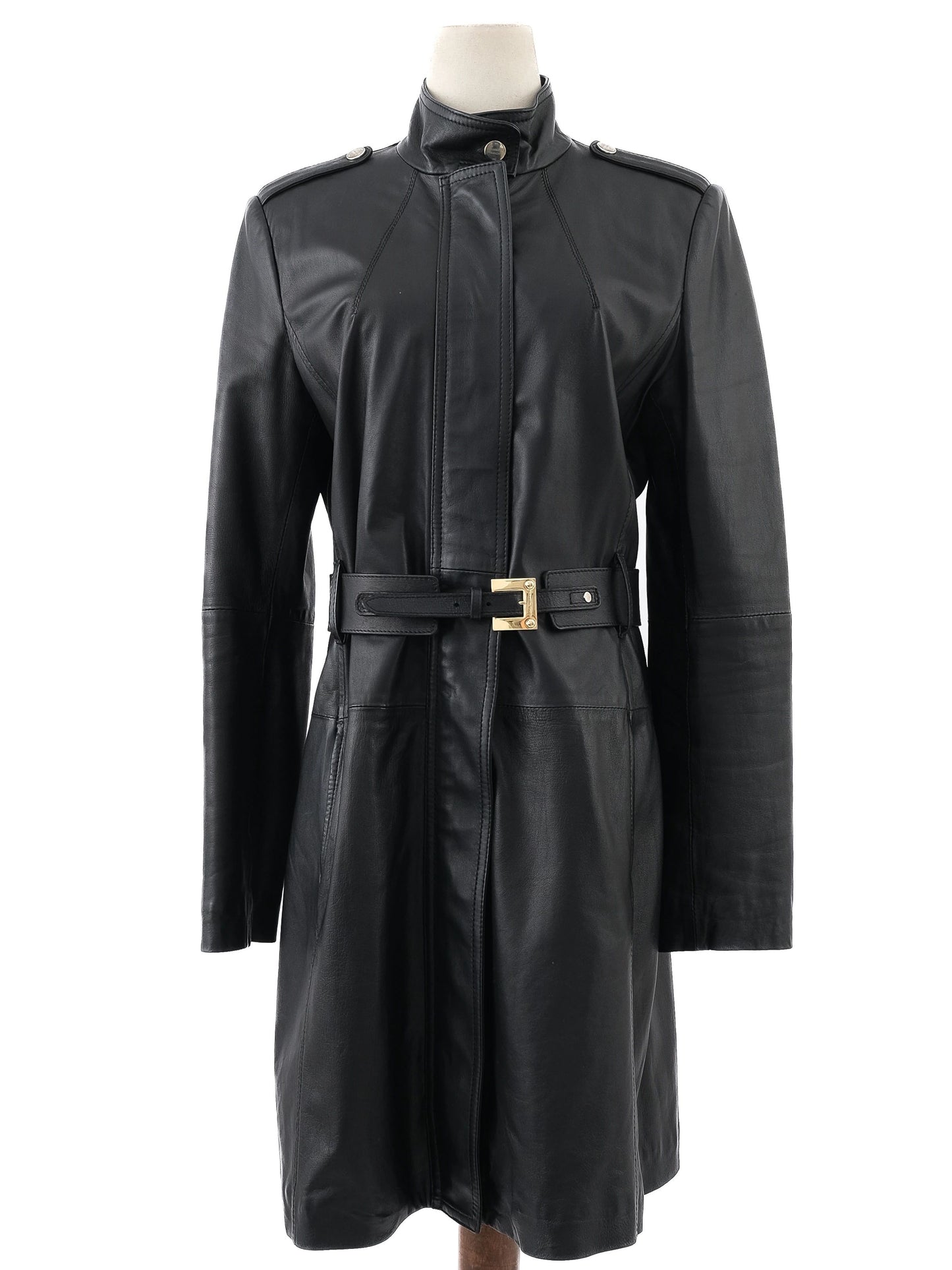 excellent elisabetta franchi black leather coat size m