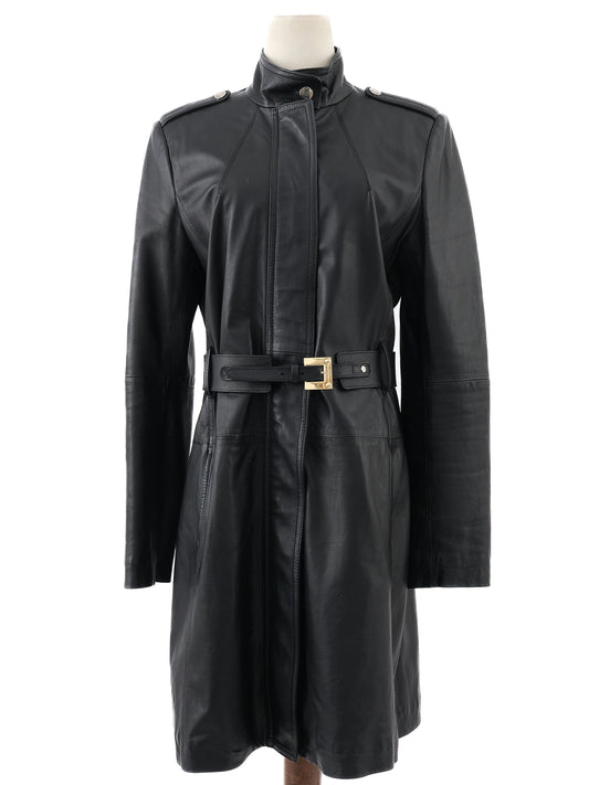 Excellent Elisabetta Franchi Black Leather Coat Size M