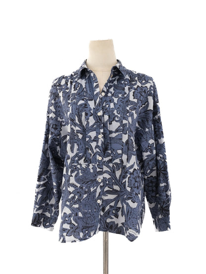 Burberry Blue Floral Animal Print Button-Up Shirt Women Size M