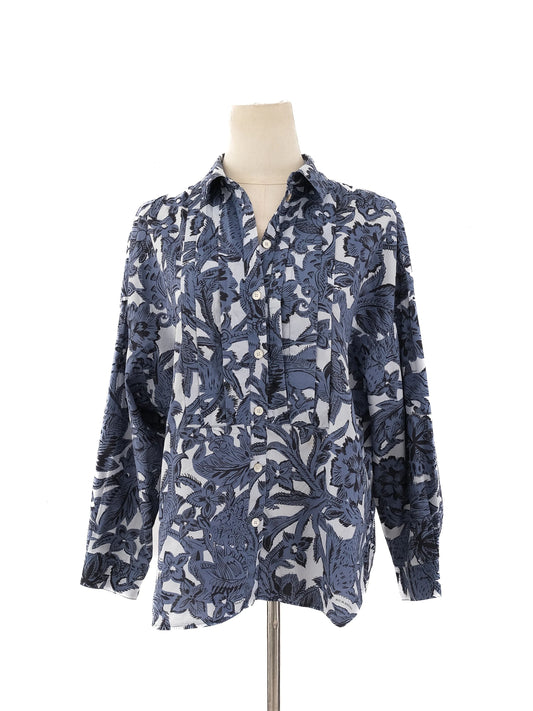 Burberry Blue Floral Animal Print Button-Up Shirt Women Size M