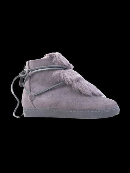 NEW Gianvito Rossi Gray Leather Ankle Boot Size 38 with Fur Trim