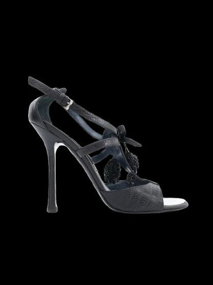 Excellent GF Ferre Black Leather High-Heeled Sandals Size 38.5