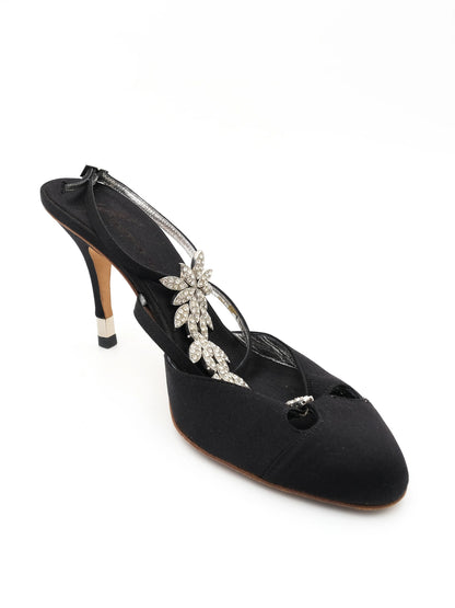 Excellent Vicini Black High-Heeled Stiletto Shoes with Rhinestones Size 40