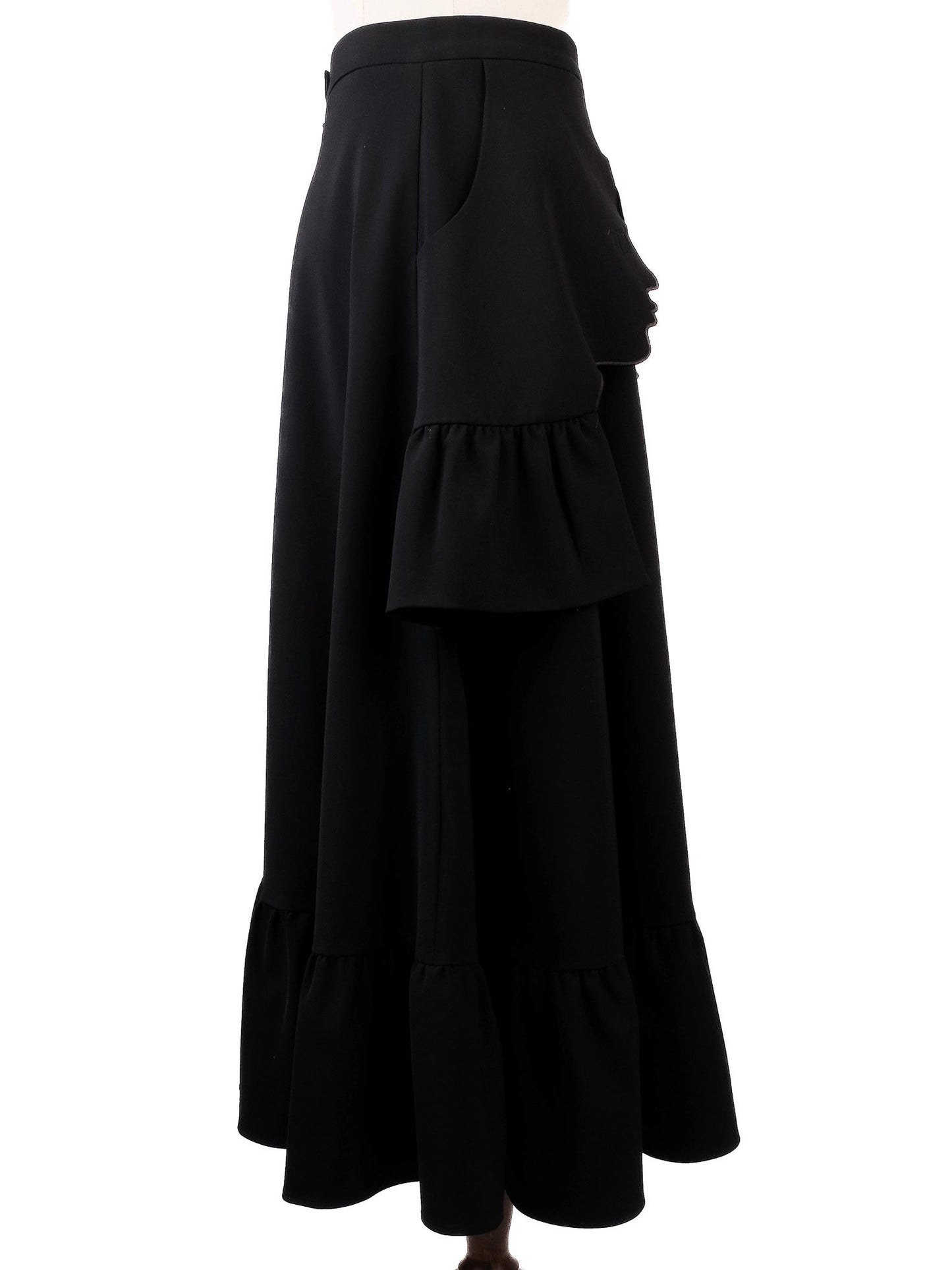 vivetta black cotton skirt with unique face applique design