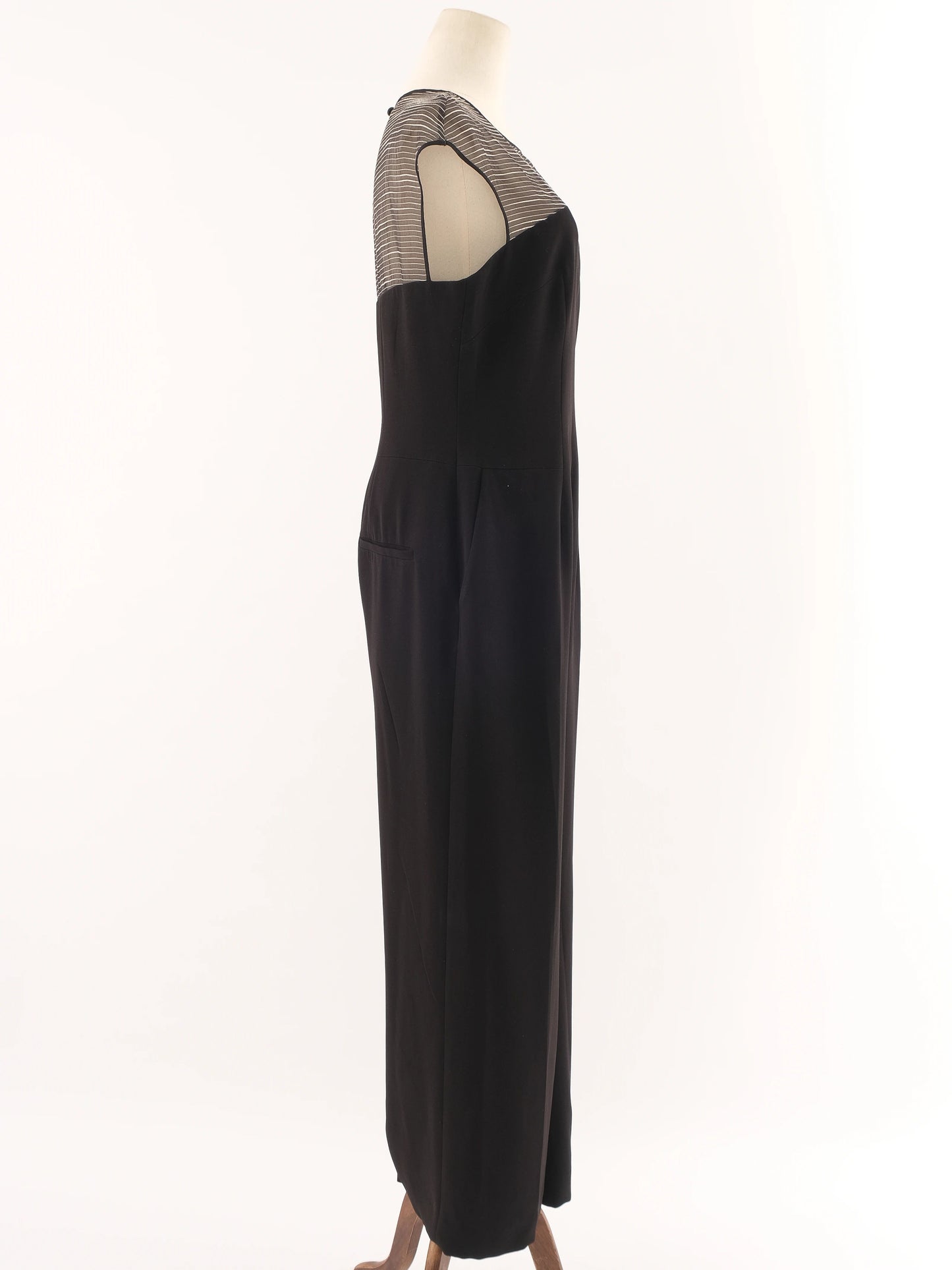 karen millen black sleeveless jumpsuit xl with sheer detail