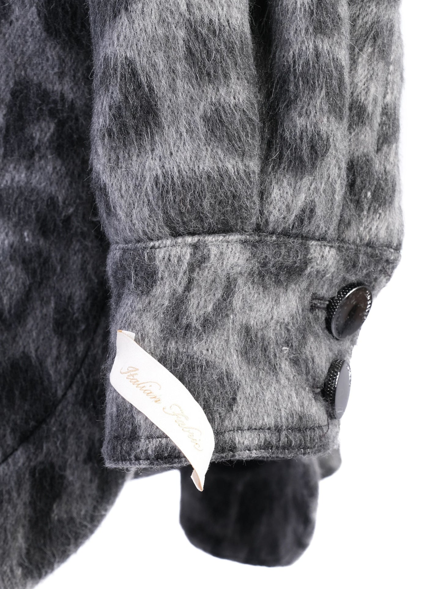 ted baker gray leopard print wool jacket with large buttons