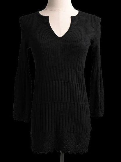 Excellent Missoni Black Wool Ribbed Sweater Dress XXS V-Neck