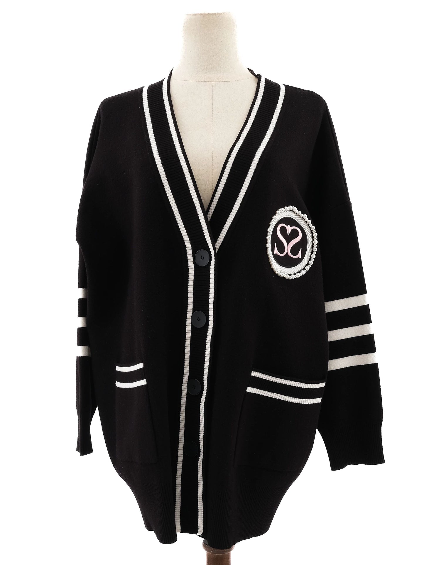 excellent sandro black cardigan with white trim size m