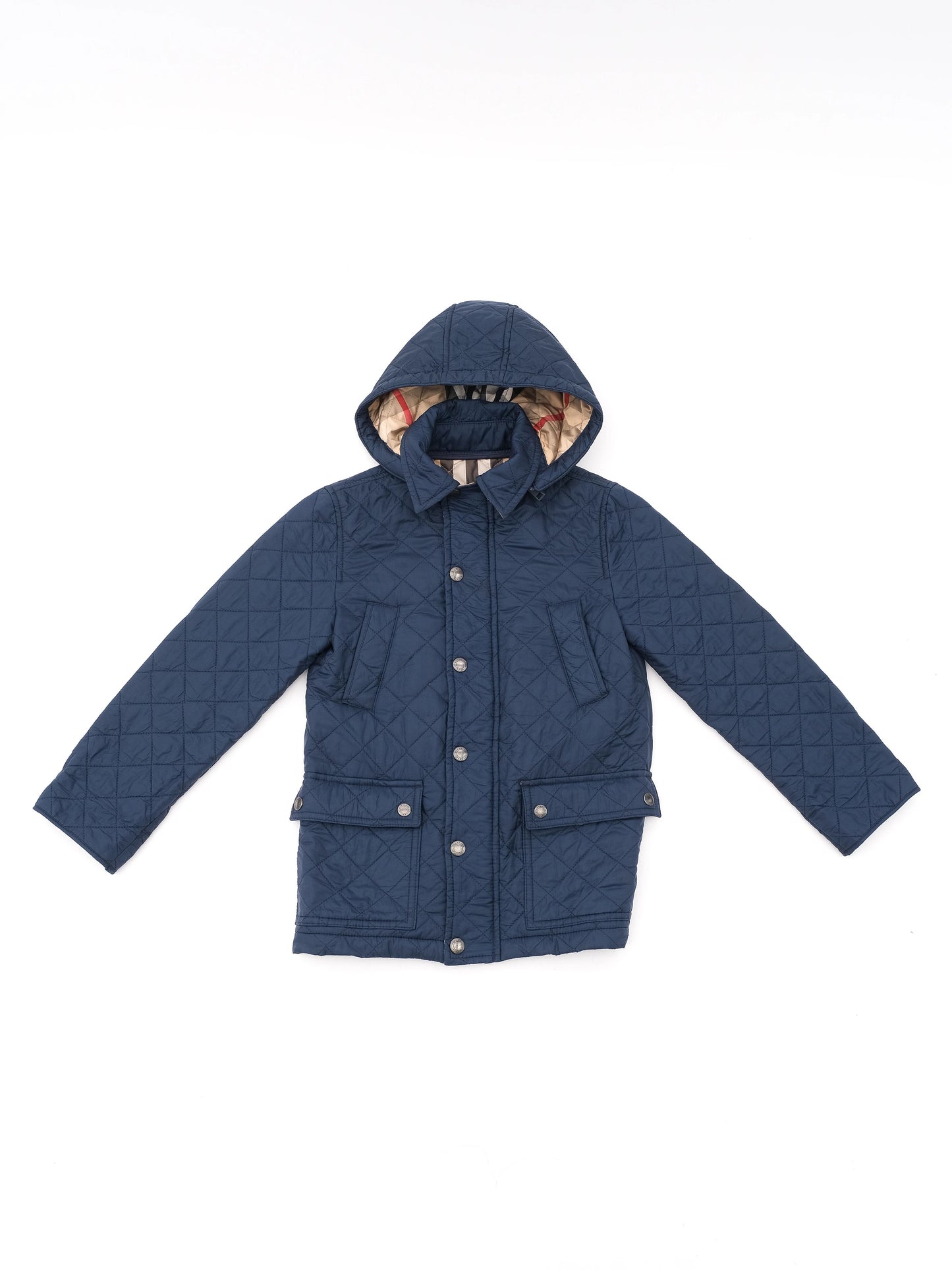 excellent burberry children's blue quilted jacket size 8 nylon
