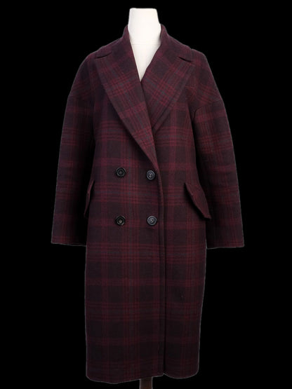 Excellent Tara Jarmon Plaid Wool Overcoat with Belt Size N/A