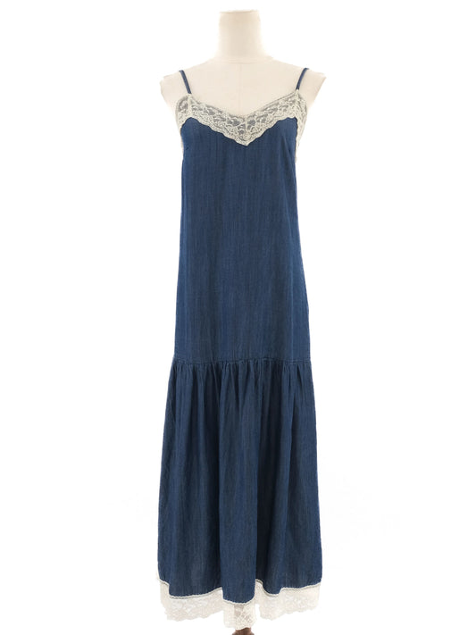 Liu Jo Blue Denim Dress Size S Spaghetti Straps Lace Details