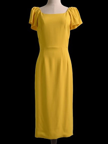 NEW Dolce Gabbana Yellow Viscose Dress Size L with Ruffled Sleeves