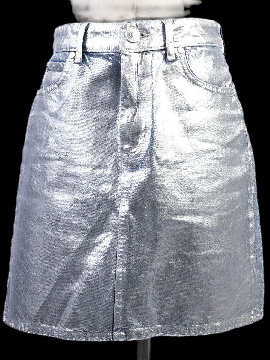 excellent sandro gray denim skirt metallic size s