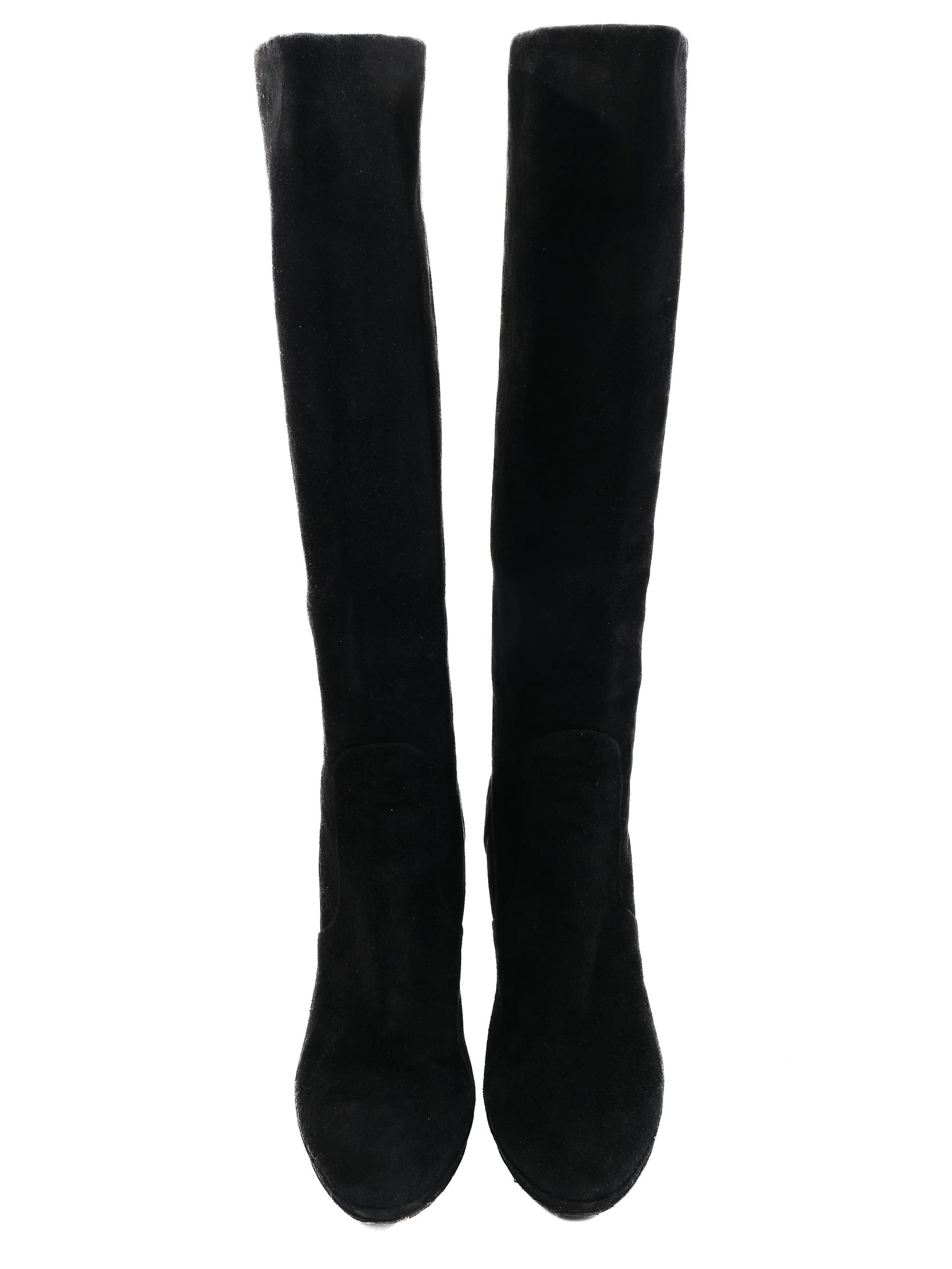 good salvatore ferragamo black leather knee-high stiletto boots size 38.5