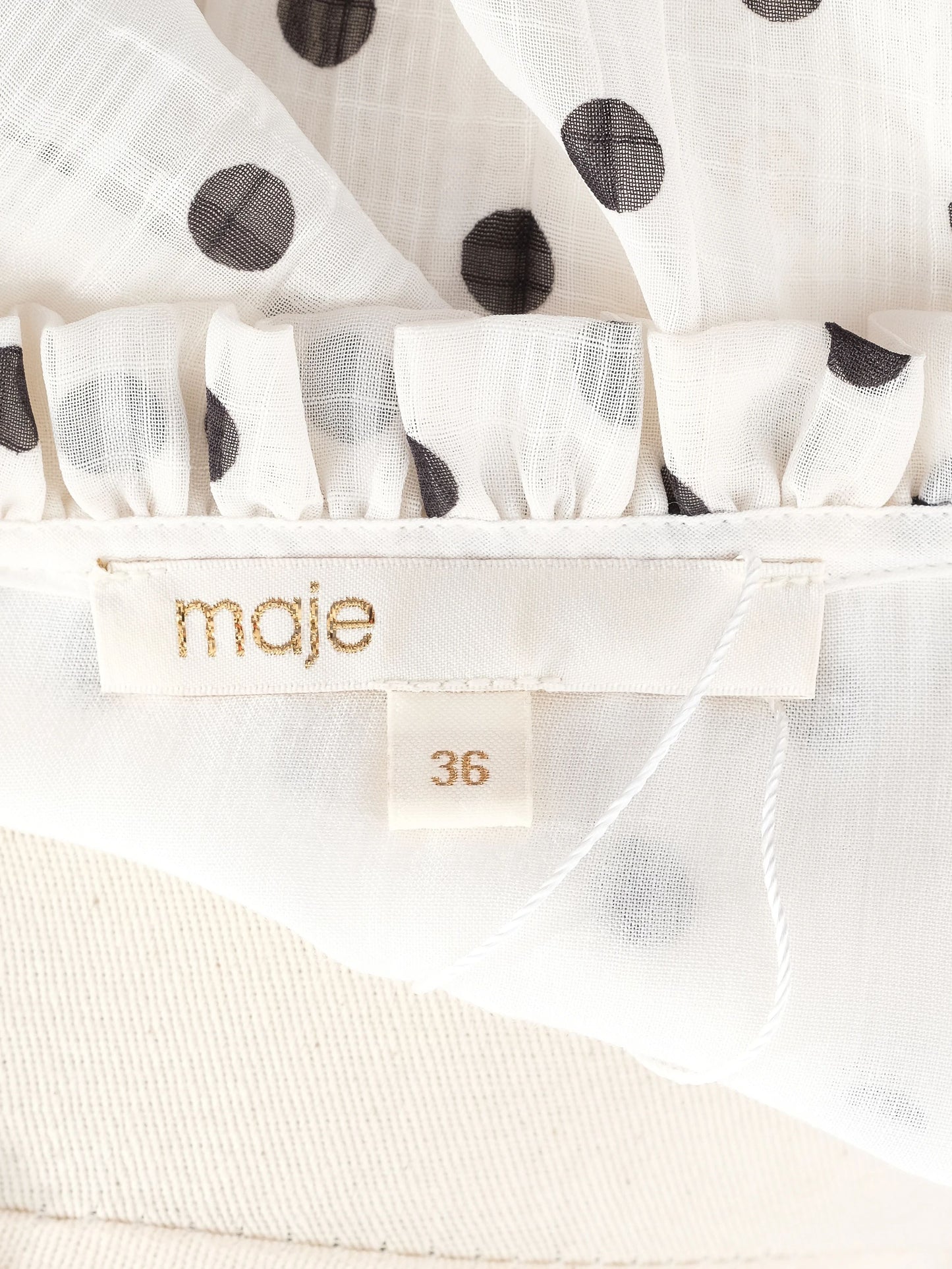excellent maje white polka dot dress size s with belt