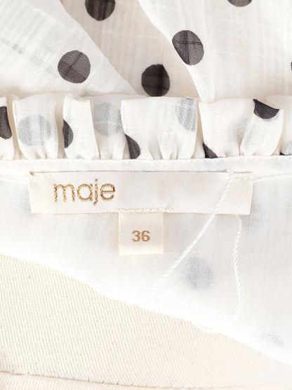 Excellent Maje White Polka Dot Dress Size S with Belt