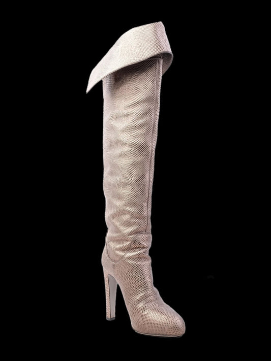 Excellent Sergio Rossi Knee-High Metallic Leather Boots Size 38.5