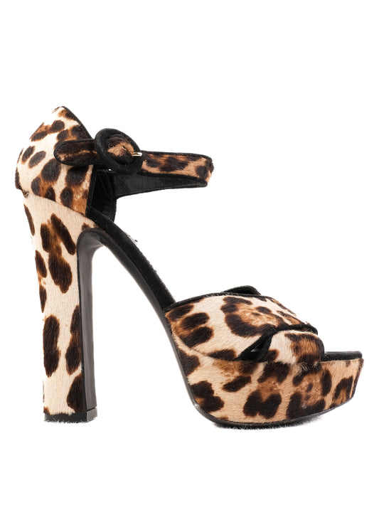 Excellent Dolce Gabbana Leopard Print High-Heeled Platform Shoes Size 39