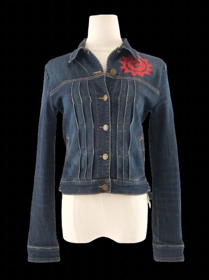 excellent kenzo denim jacket blue size s with embroidered design