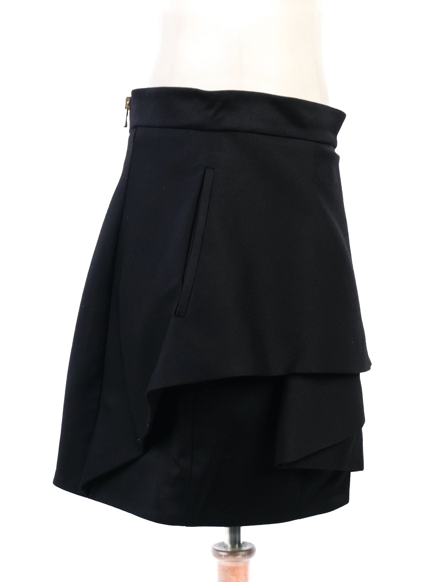 excellent balmain black wool skirt with layered details