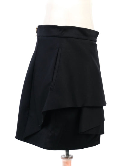 Excellent Balmain Black Wool Skirt with Layered Details