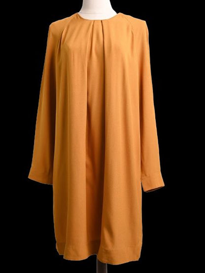 Excellent Cos Orange Viscose Dress Size M with Pleated Neckline
