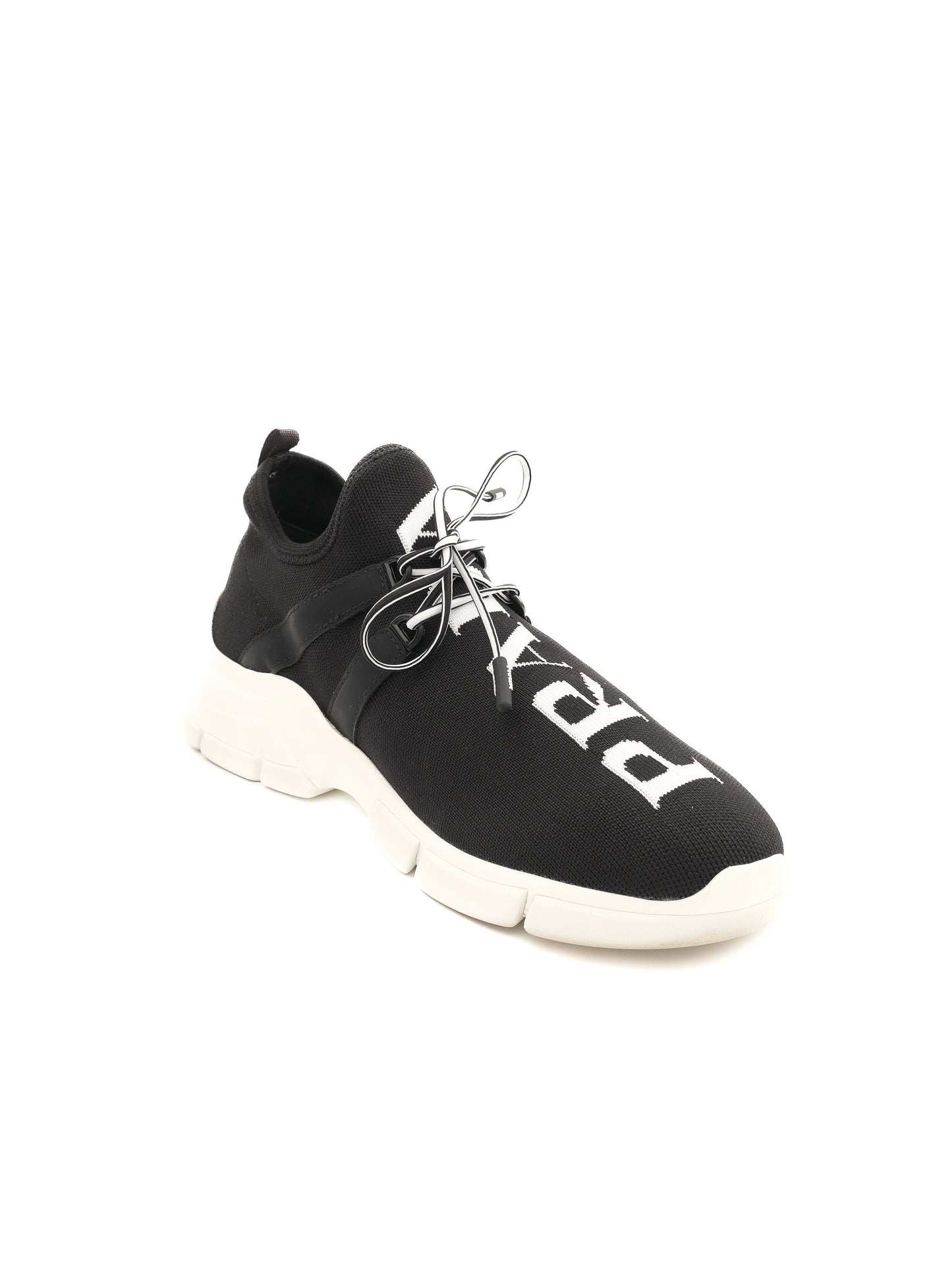 excellent prada black textile sneakers size 37 with white soles