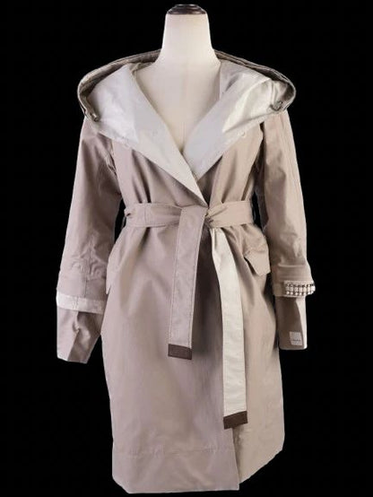 Max Mara Gray Hooded Coat with Waist Belt Size S Excellent Condition