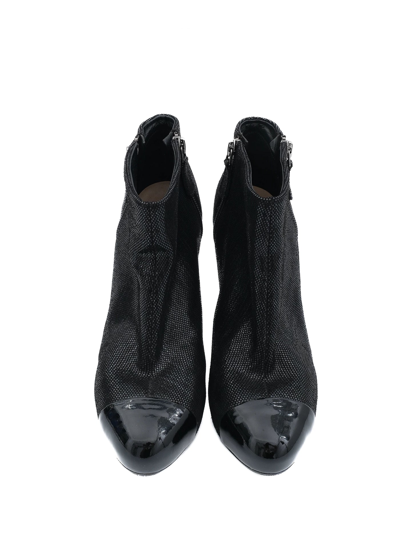 excellent chanel black high-heeled ankle boots size 38.5 textile