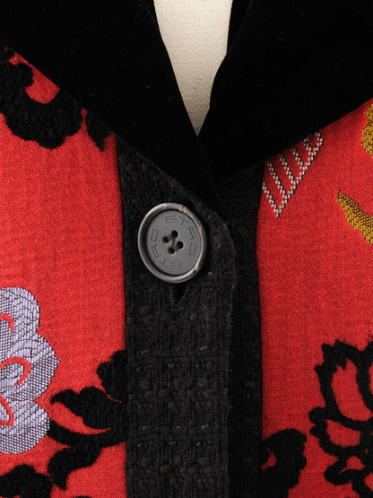 Excellent Etro Red Wool Floral Patterned Coat Size M