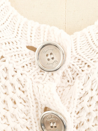 Excellent Burberry White Crochet Cardigan Size S Women's Cotton