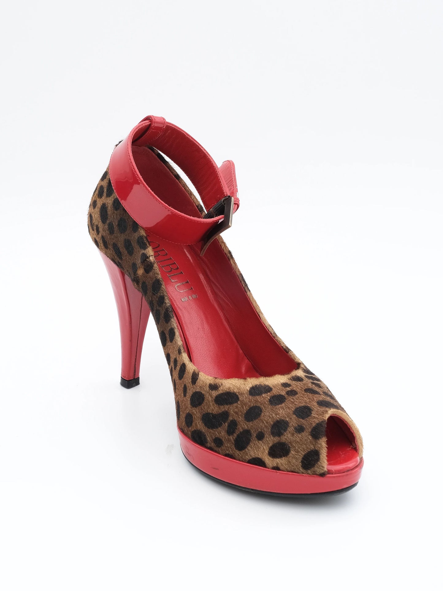 excellent loriblu leopard print high heels with red accents, size 36