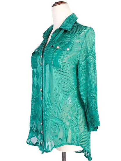 Excellent Balmain Green Sheer Button-Up Shirt Women Viscose