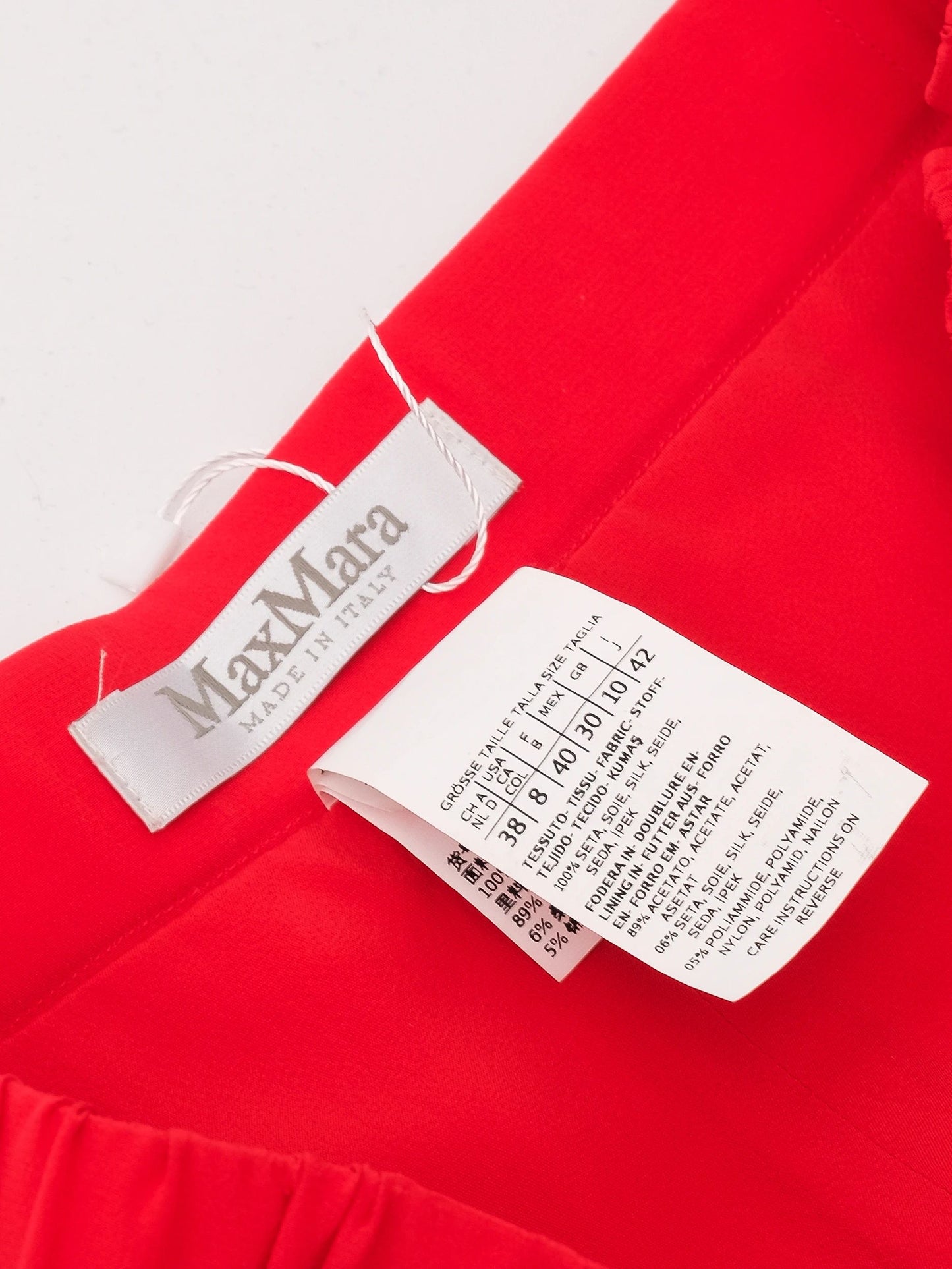 excellent max mara red silk wide-leg pants size l made in italy