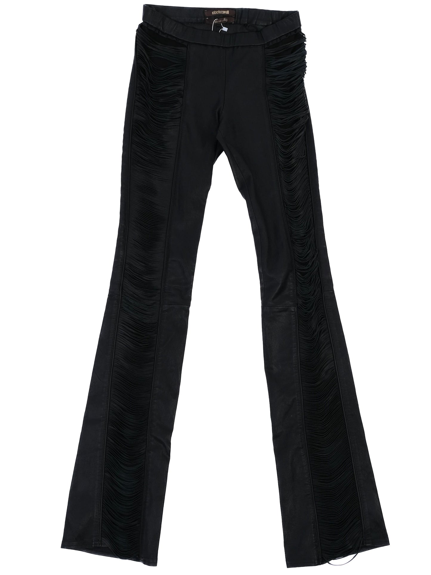 excellent roberto cavalli black silk pants with fringed details size m