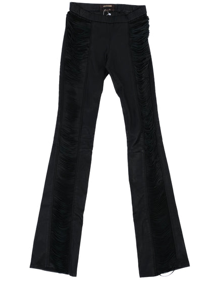 Excellent Roberto Cavalli Black Silk Pants with Fringed Details Size M