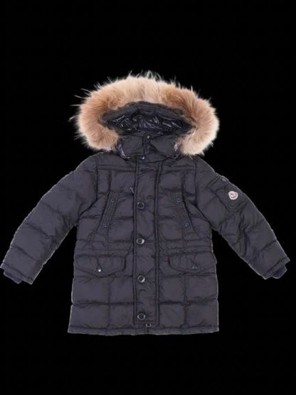 Excellent Moncler Kids Winter Coat Blue Polyester Size 4 with Fur Hood