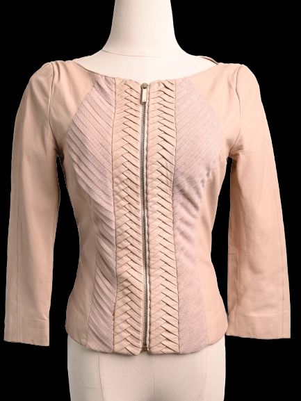 Excellent Elisabetta Franchi Pink Leather Jacket Size XS