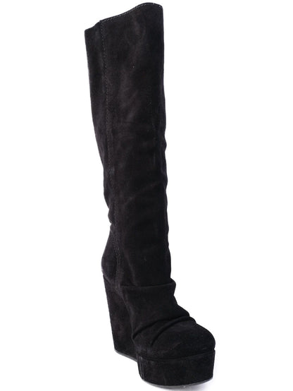Average Condition Pedro Garcia Black Suede Knee-High Wedge Boots Size 38