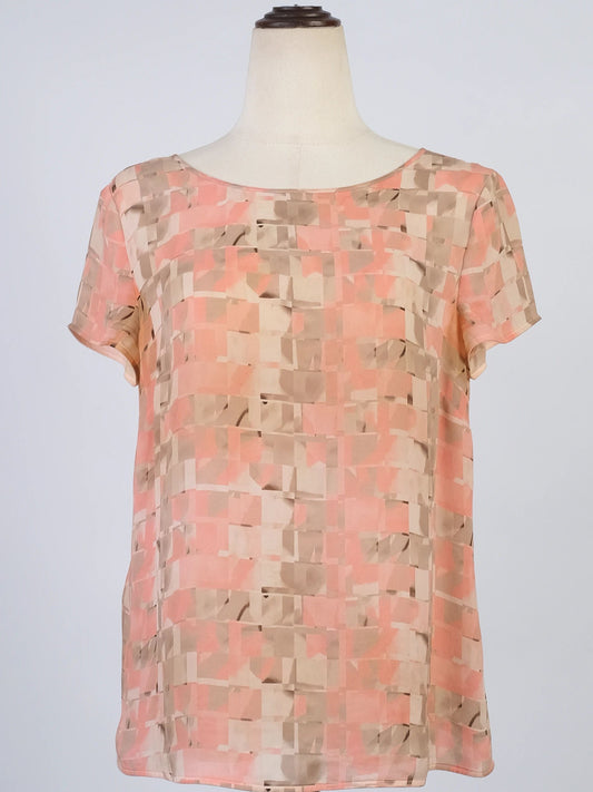 Excellent Armani Collezioni Silk Blouse Size L Geometric Pattern Combined Colors